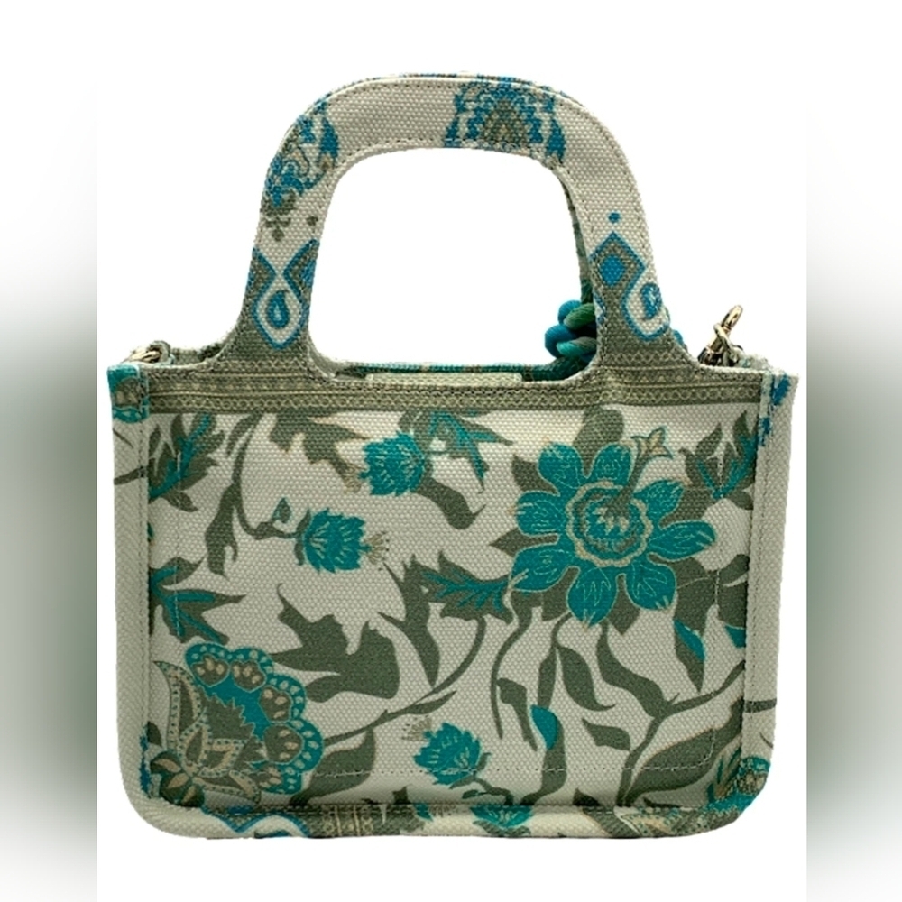 Vince Camuto Printed Small Canvas Tote Oriel Spanish Floral In Turquoise Multi - Picture 3 of 4